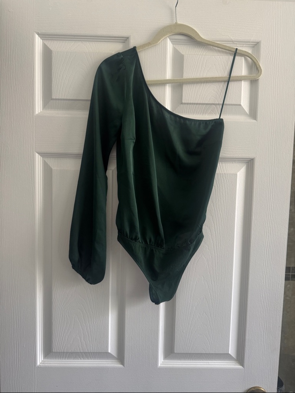 Abercrombie & Fitch One-Shoulder Dark Green Satin Bodysuit